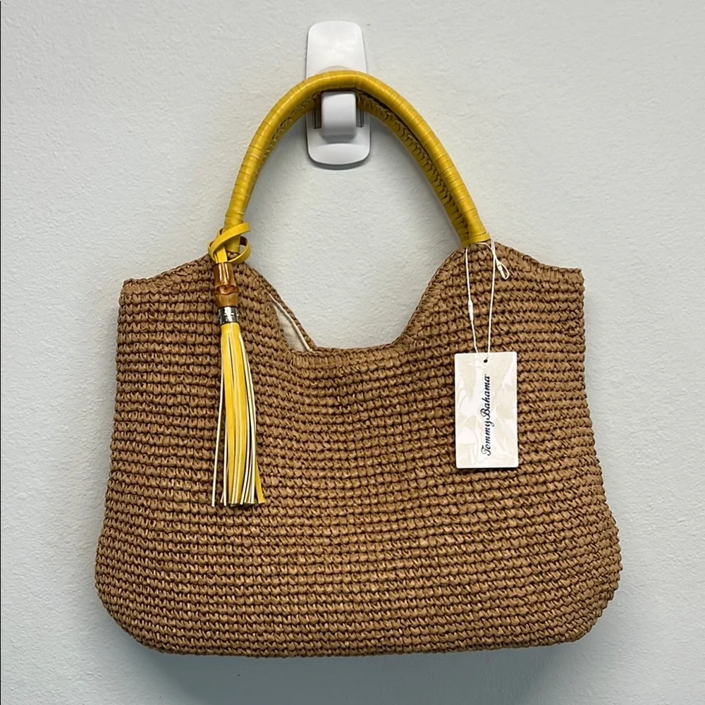 🌾 Tommy Bahama Tan Hobo Bag with Tassel - Picture 1 of 13
